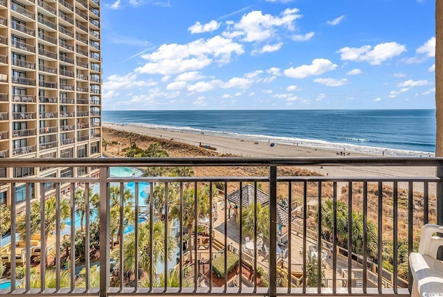 view of water feature with a view of the beach