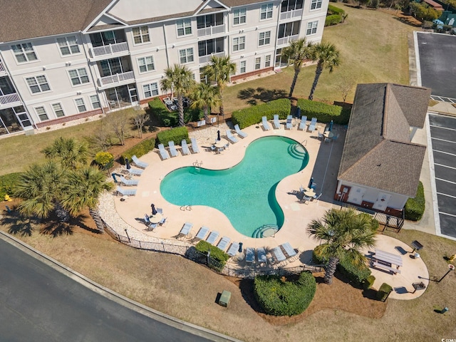 aerial view of a pool