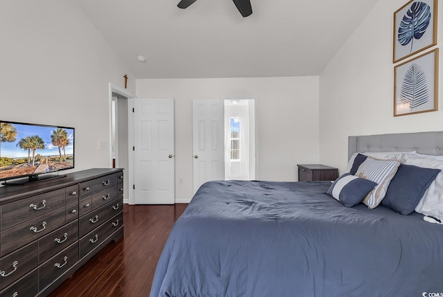 2629 Scarecrow Way, Myrtle Beach, SC 29579 - bedroom featuring dark wood-style floors, multiple windows, ceiling fan, and baseboards