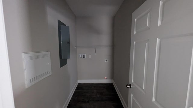 3566 Steamer Trace Rd, Conway, SC 29527 - laundry area featuring washer hookup, electric panel, hookup for an electric dryer, dark wood finished floors, and baseboards