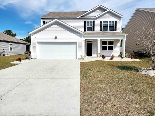 5088 Wavering Place Loop, Myrtle Beach, SC 29579 - traditional-style house featuring concrete driveway, a garage, a front lawn, and covered porch