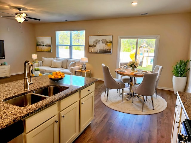 5088 Wavering Place Loop, Myrtle Beach, SC 29579 - kitchen featuring a sink, stone countertops, dishwasher, and dark wood finished floors