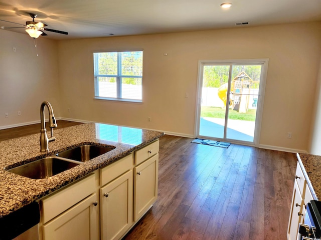 5088 Wavering Place Loop, Myrtle Beach, SC 29579 - kitchen featuring a sink, plenty of natural light, stone countertops, and dark wood-style floors