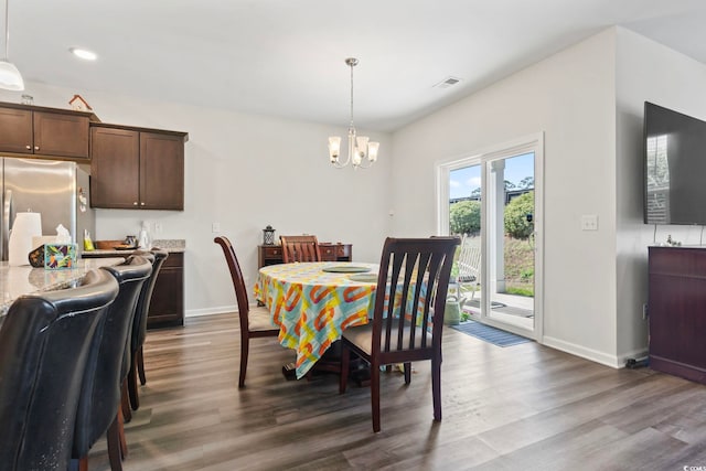 2848 Ophelia Way, Myrtle Beach, SC 29577 - dining area featuring a chandelier, dark wood finished floors, baseboards, and recessed lighting