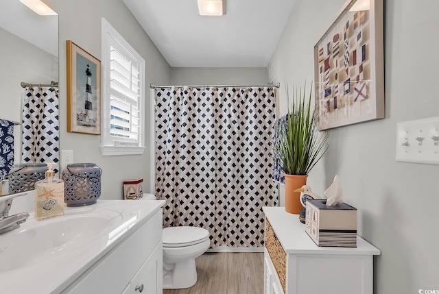 4350 Grande Harbour Blvd, Little River, SC 29566 - full bathroom featuring toilet, vanity, wood finished floors, and a shower with curtain