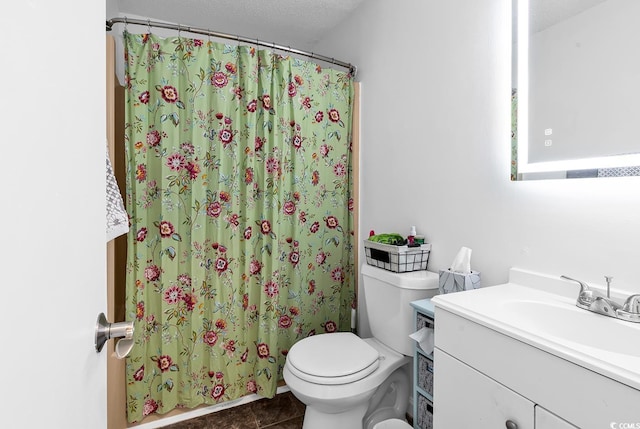 500 Fairway Village Dr Unit 7-D, Myrtle Beach, SC 29588 - full bathroom featuring vanity, toilet, a shower with shower curtain, and a textured ceiling