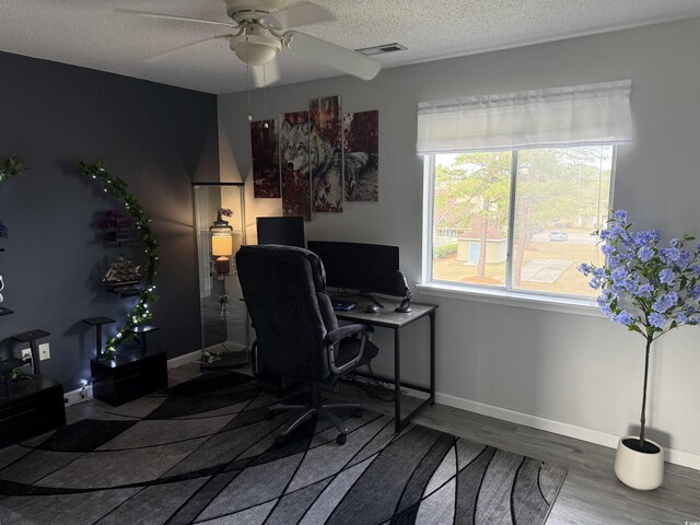 380-K Myrtle Greens Dr Unit 380-K, Conway, SC 29526 - office space with a textured ceiling, a ceiling fan, visible vents, wood finished floors, and baseboards