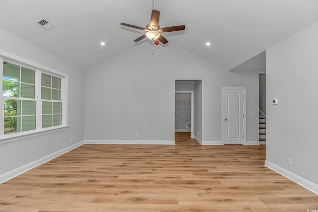 19 Coventry Pl, Pawleys Island, SC 29585 - unfurnished living room featuring a ceiling fan, stairway, baseboards, light wood-style flooring, and recessed lighting