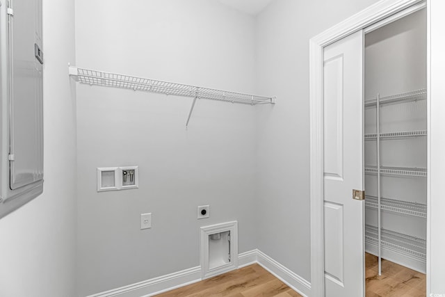 19 Coventry Pl, Pawleys Island, SC 29585 - laundry area with hookup for an electric dryer, light wood finished floors, hookup for a washing machine, and baseboards
