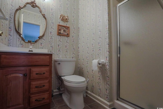 9501 Shore Dr Unit C-329, Myrtle Beach, SC 29572 - bathroom with toilet, baseboards, wallpapered walls, tile patterned floors, and a stall shower