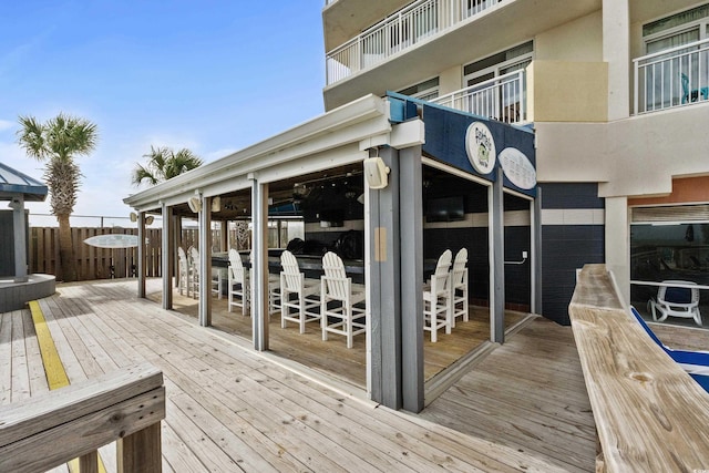2801 S Ocean Blvd # 231, North Myrtle Beach, SC 29582 - wooden terrace with fence and outdoor dry bar