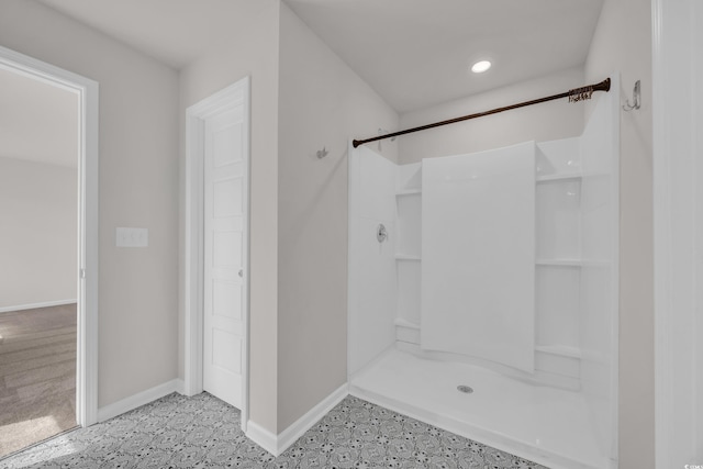 204 Leaflet Loop, Pawleys Island, SC 29585 - bathroom with baseboards, a shower, and recessed lighting