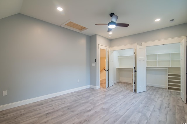 224 Oak Bay Dr, Georgetown, SC 29440 - unfurnished bedroom with two closets, wood finished floors, baseboards, recessed lighting, and ceiling fan