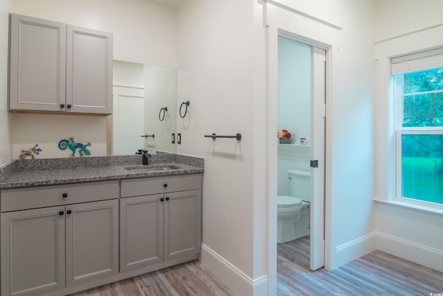 224 Oak Bay Dr, Georgetown, SC 29440 - bathroom featuring wood finished floors, baseboards, vanity, and toilet