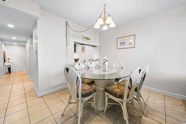 601 Mitchell Dr Unit 801, Myrtle Beach, SC 29577 - dining space featuring an inviting chandelier, recessed lighting, baseboards, and light tile patterned flooring