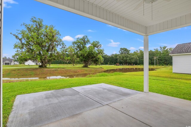 72 Millsite Ct, Georgetown, SC 29440 - view of patio / terrace featuring a water view and ceiling fan