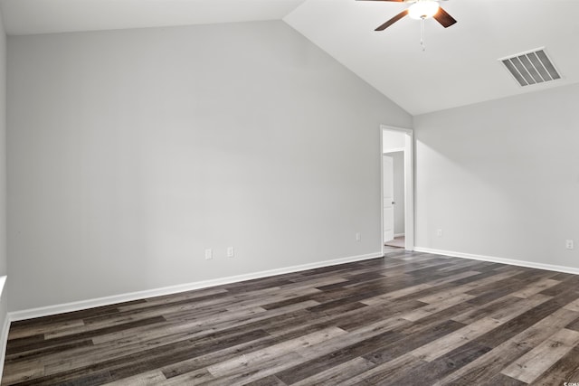 72 Millsite Ct, Georgetown, SC 29440 - spare room with a ceiling fan, dark wood-type flooring, baseboards, and high vaulted ceiling