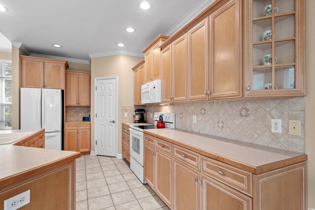 192 Berkshire Loop, Pawleys Island, SC 29585 - kitchen with white appliances, ornamental molding, light tile patterned flooring, light countertops, and recessed lighting