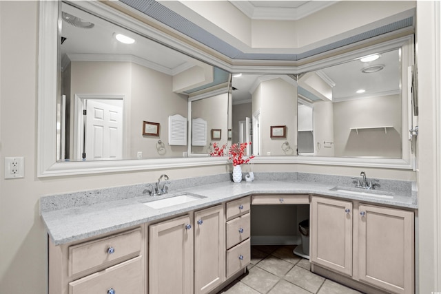 192 Berkshire Loop, Pawleys Island, SC 29585 - bathroom featuring crown molding, tile patterned floors, and double vanity