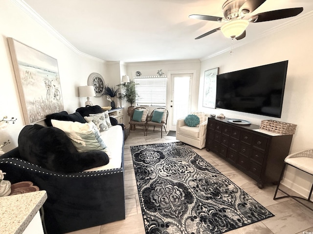 2001 S Ocean Blvd Unit 621, Myrtle Beach, SC 29577 - living area with crown molding and ceiling fan