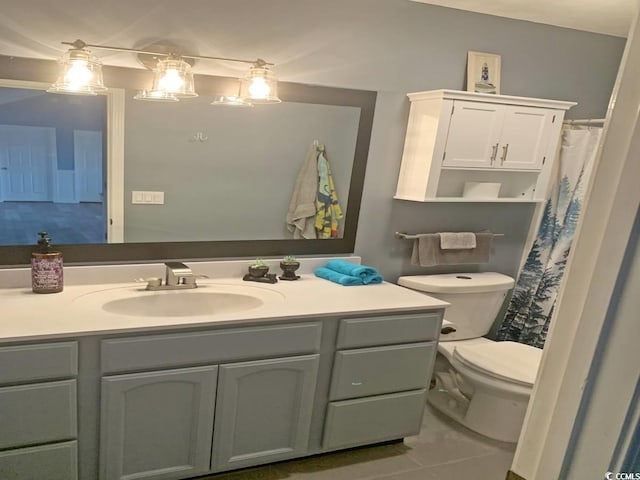 bathroom with vanity, toilet, and tile patterned floors