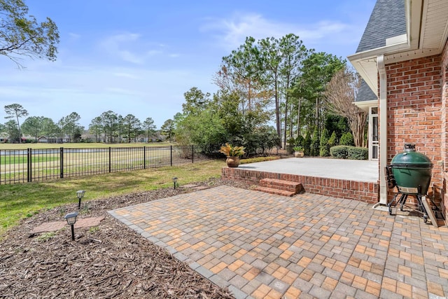 view of patio / terrace featuring a fenced backyard and grilling area