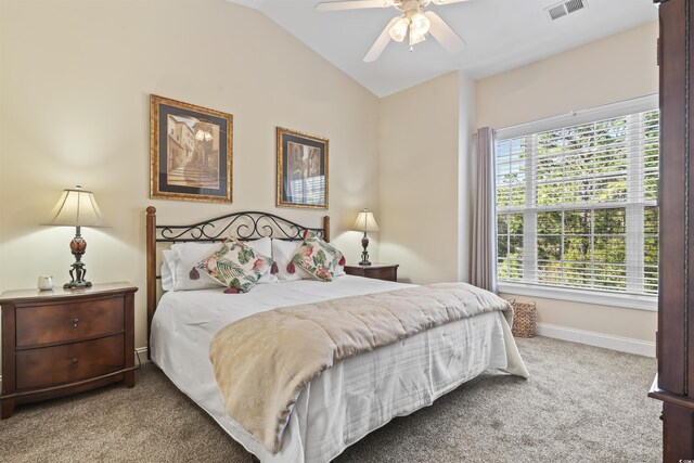 77 Tern Pl Unit 202, Pawleys Island, SC 29585 - bedroom with carpet floors, vaulted ceiling, and ceiling fan