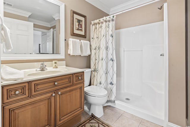 77 Tern Pl Unit 202, Pawleys Island, SC 29585 - full bathroom featuring vanity, crown molding, a shower with curtain, and tile patterned flooring