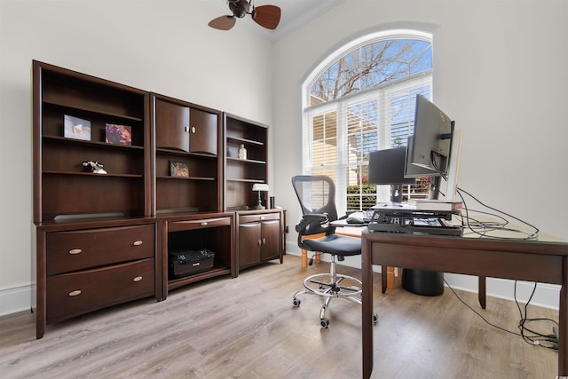 156 Henry Middleton Blvd, Myrtle Beach, SC 29588 - office featuring a ceiling fan, ornamental molding, a wealth of natural light, and light wood finished floors