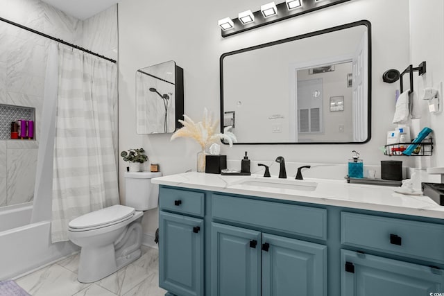 2013 Silvercrest Dr Unit 30-F, Myrtle Beach, SC 29579 - bathroom featuring toilet, vanity, marble finish floors, and shower / bath combination with curtain