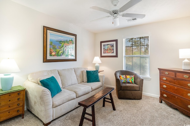 478 Pinehurst Ln Unit 17D, Pawleys Island, SC 29585 - living area featuring light colored carpet, a ceiling fan, and baseboards