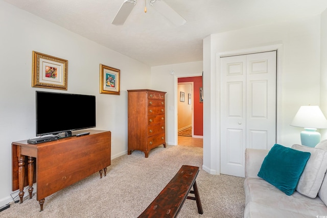478 Pinehurst Ln Unit 17D, Pawleys Island, SC 29585 - carpeted living area with a ceiling fan and baseboards
