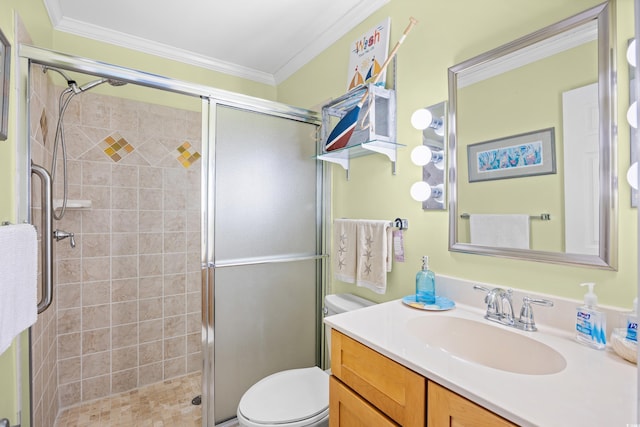 5601 N Ocean Blvd Unit C-311, Myrtle Beach, SC 29577 - bathroom with toilet, crown molding, and a shower stall