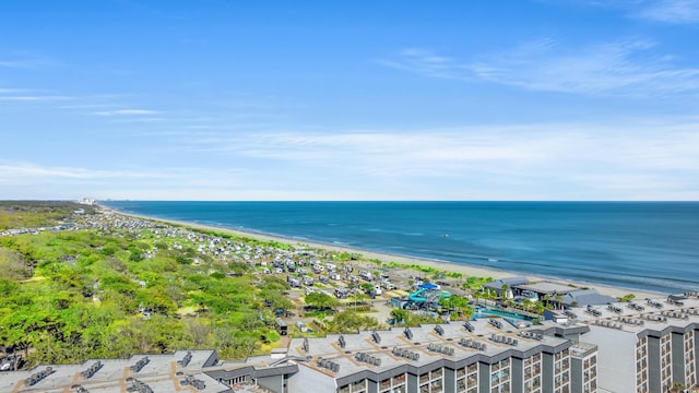 bird's eye view with a water view and a view of the beach