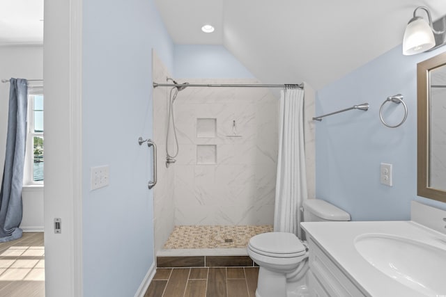 100 Marblehead Dr, Little River, SC 29566 - bathroom with tiled shower, wood finish floors, vanity, and recessed lighting