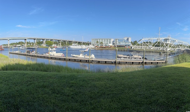 100 Marblehead Dr, Little River, SC 29566 - dock area with a water view and a lawn
