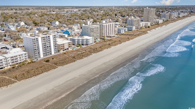 bird's eye view with a view of city, a water view, and a beach view
