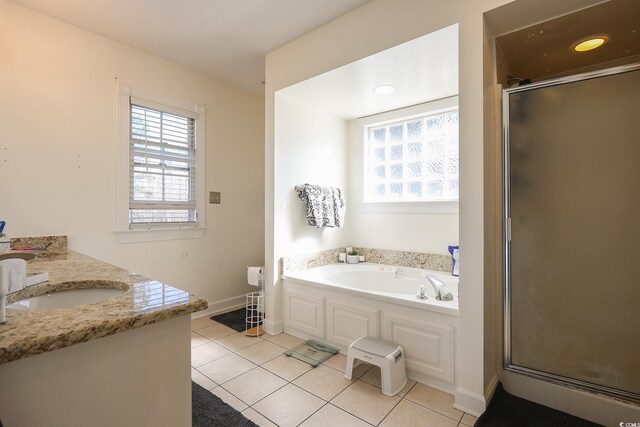 3731 Love Ln, Conway, SC 29527 - full bathroom with baseboards, a shower stall, tile patterned flooring, and a garden tub