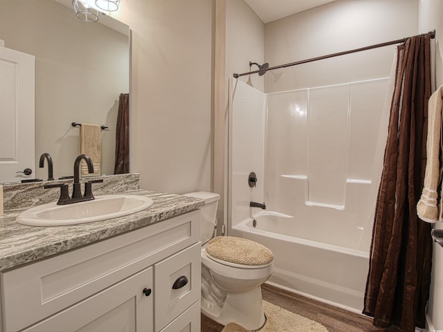 1241 Kenworth Cir, Conway, SC 29526 - full bathroom featuring toilet, vanity, shower / tub combo with curtain, and wood finished floors