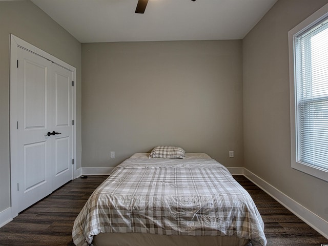 1241 Kenworth Cir, Conway, SC 29526 - bedroom with baseboards, dark wood-style floors, and ceiling fan