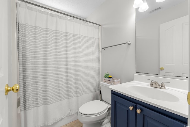 445 Saint Charles Cir, Myrtle Beach, SC 29588 - full bath with toilet, vanity, shower / bath combo with shower curtain, tile patterned flooring, and a textured ceiling
