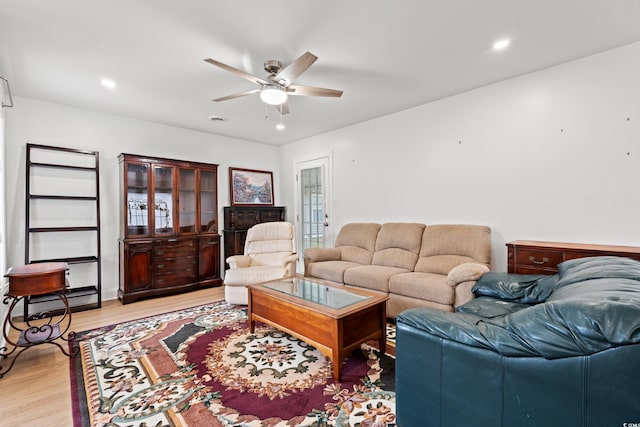 207 Fox Ln, Murrells Inlet, SC 29576 - living room featuring light wood-type flooring, ceiling fan, and recessed lighting