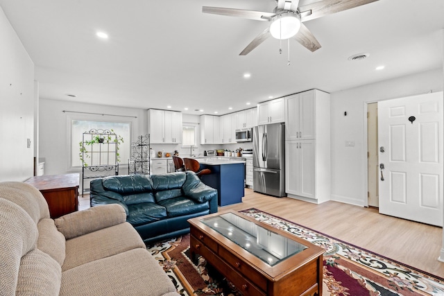 207 Fox Ln, Murrells Inlet, SC 29576 - living area with visible vents, recessed lighting, ceiling fan, and light wood-type flooring