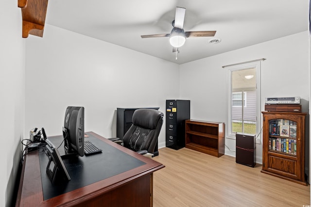 207 Fox Ln, Murrells Inlet, SC 29576 - office area featuring a ceiling fan, visible vents, and light wood-type flooring