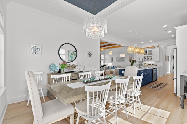 849 Crystal Water Way, Myrtle Beach, SC 29579 - dining area featuring a chandelier, crown molding, light wood finished floors, and recessed lighting