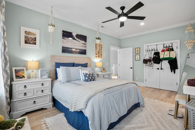 849 Crystal Water Way, Myrtle Beach, SC 29579 - bedroom featuring crown molding, light wood-type flooring, recessed lighting, ceiling fan, and baseboards