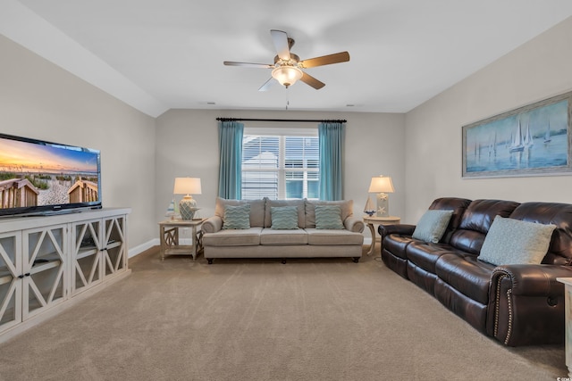 1109 Bonnet Dr, North Myrtle Beach, SC 29582 - carpeted living area featuring ceiling fan and lofted ceiling