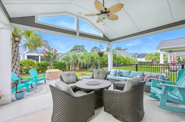 1109 Bonnet Dr, North Myrtle Beach, SC 29582 - fenced backyard with a ceiling fan, outdoor lounge area, and a patio area