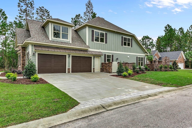 6013 Blease Ct, Myrtle Beach, SC 29588 - craftsman inspired home featuring board and batten siding, roof with shingles, driveway, a garage, and a front yard