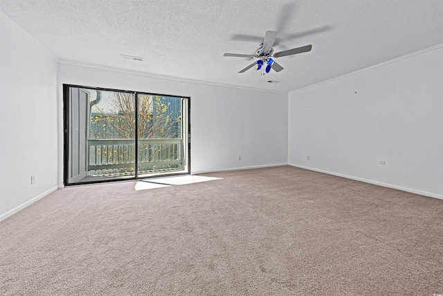 7300 Porcher Dr Unit 11, Myrtle Beach, SC 29572 - carpeted spare room featuring a textured ceiling, a ceiling fan, crown molding, and baseboards